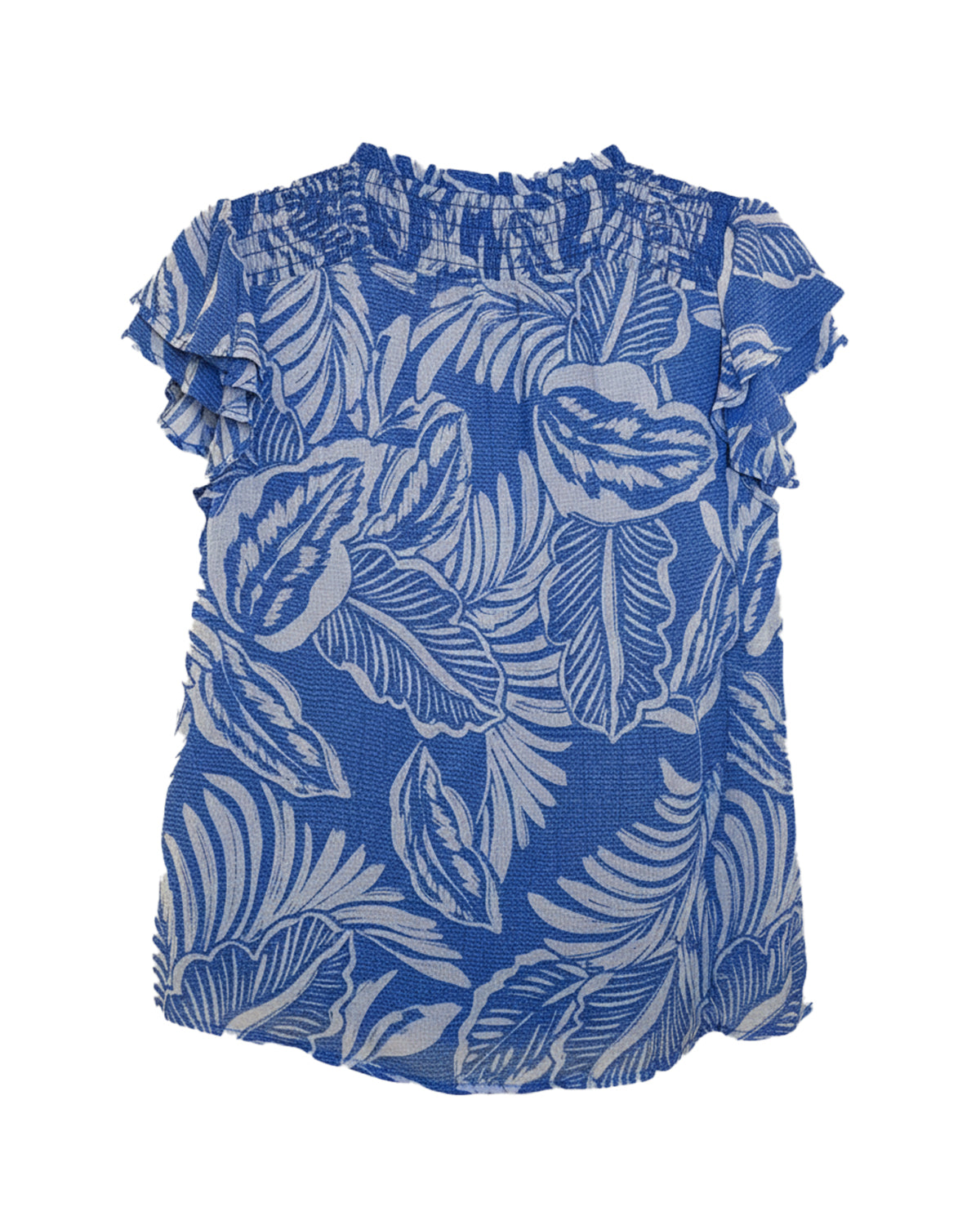 TIE-FRONT RUFFLE CREW NECK  TOP