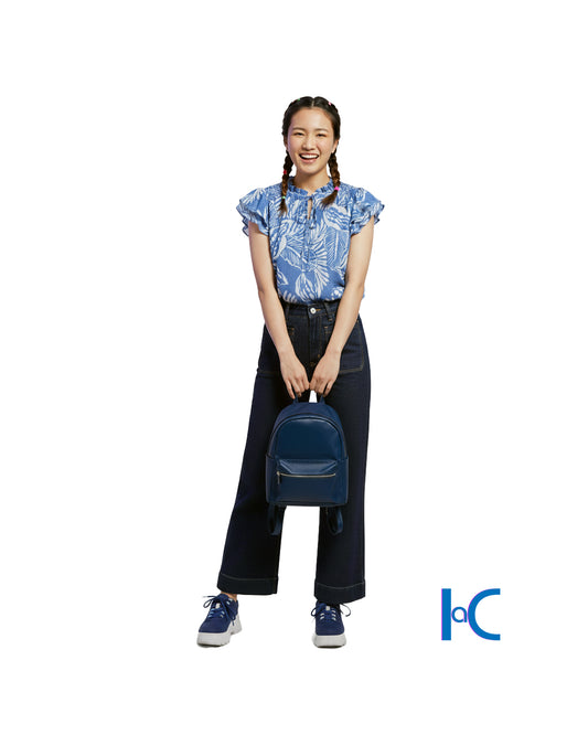 TIE-FRONT RUFFLE CREW NECK  TOP