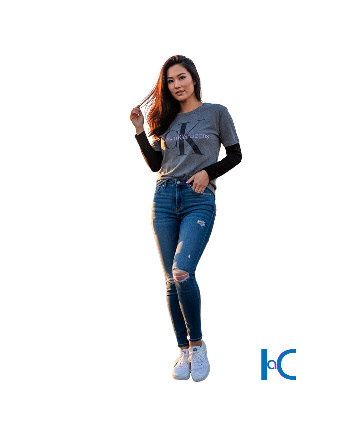 CK JEANS MONOGRAM LAYERED-LOOK TEE