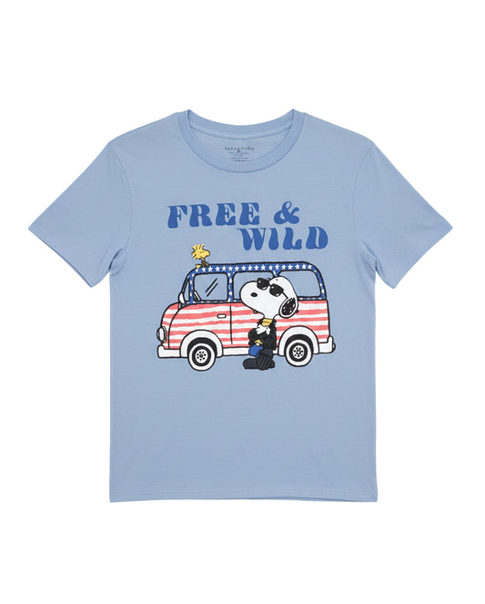 FREE AND WILD SNOOPY BLUE  TEE